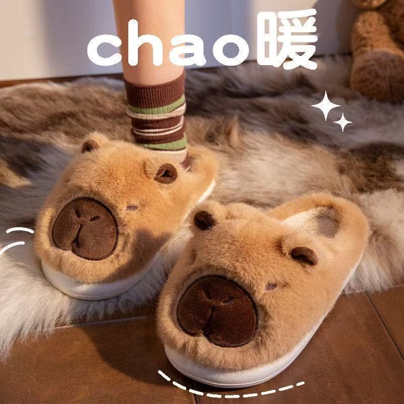 Capybara Cotton Slippers for Women, Home Cotton Slippers, Women's Fleece-Lined Slippers, Men's Warm Slippers, Postpartum Shoes for Women, Closed-Toe Slippers