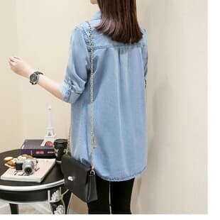 Denim Shirt for Women, Long Sleeve Korean Style Loose 2025 New Spring/Autumn Mid-Length Thin Jacket, Versatile Basic Shirt