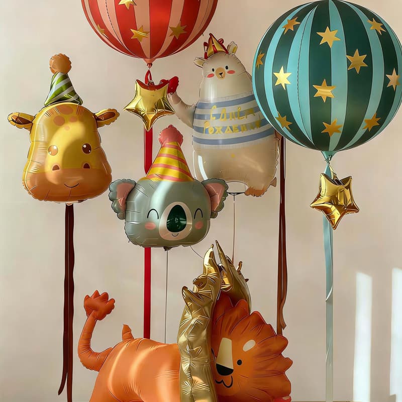Circus Theme Birthday Party Decoration Balloons 4D Striped Star Balloons Kids Birthday Balloons Animal Five-Pointed Star