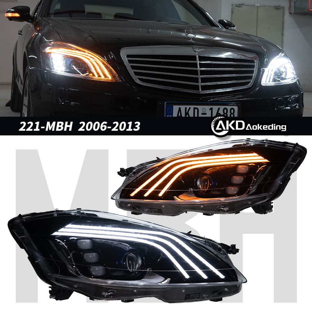 Suitable for 06-13 Mercedes-Benz S-Class W221 headlight assembly modified Maybach triple eyelid lens headlight with a touch of blue
