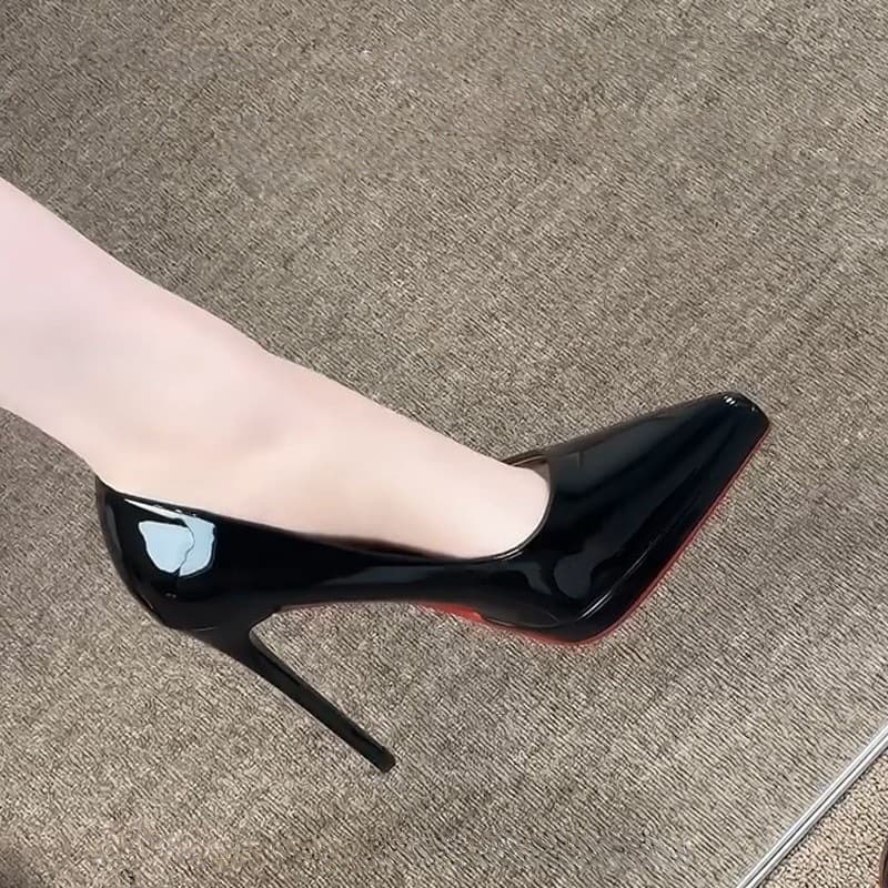 Black platform high heels 2025 new spring and autumn stiletto heels beautiful sexy temperament pointed toe red sole shoes for women