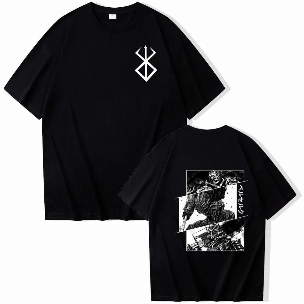 Berserk Anime T-Shirt Summer Oversized Cotton Short Sleeve Round Neck Street Style for Men And Women Cotton Polyester Blend