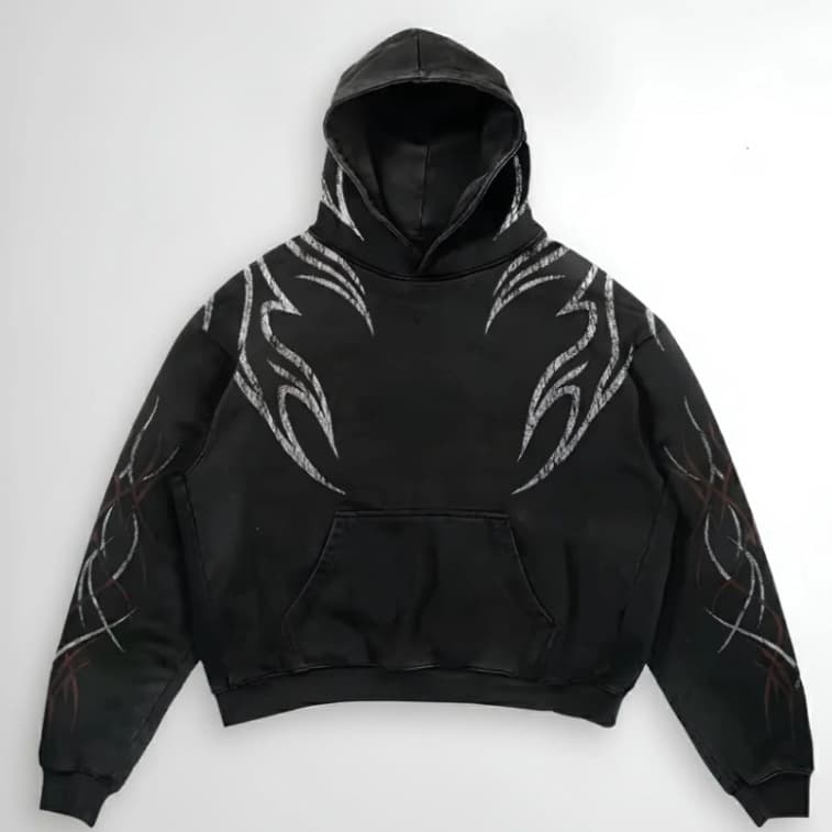 European and American cross-border pullover hoodie sweatshirt punk pure cotton printed washed distressed jacket y2k street trend ins