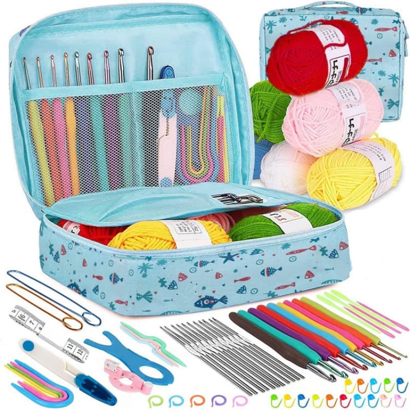 Amazon Cross-border 58-Piece Crochet Hook Set DIY Beginner Crochet Full Material Kit Portable Yarn Knitting