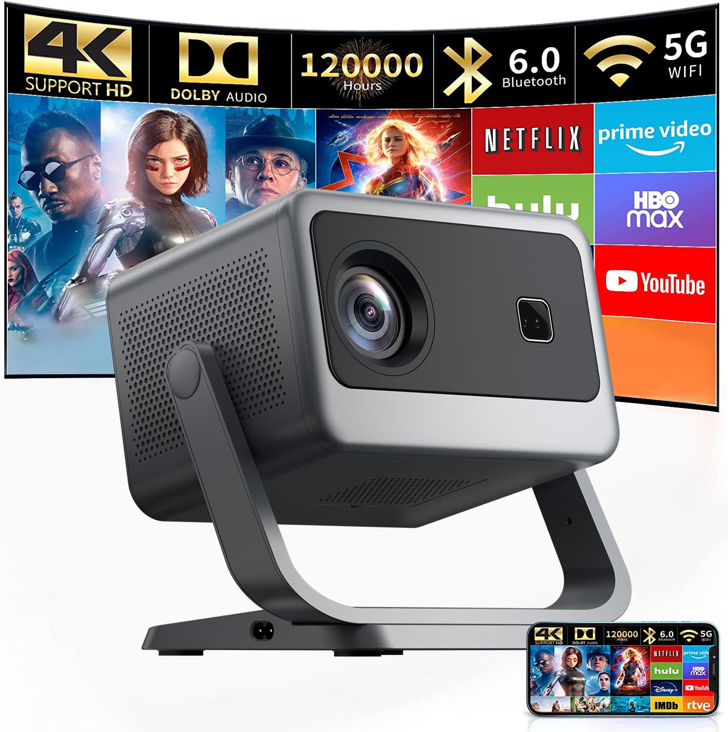 Factory Wholesale New Cross-Border Trade Ultra HD Smart Android WiFi PTZ Projector Home Projector