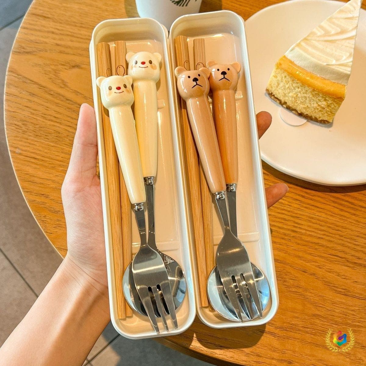 ✅ Cute Bear-themed Chopsticks and Spoon Set, Stainless Steel Portable Student Utensils with Case