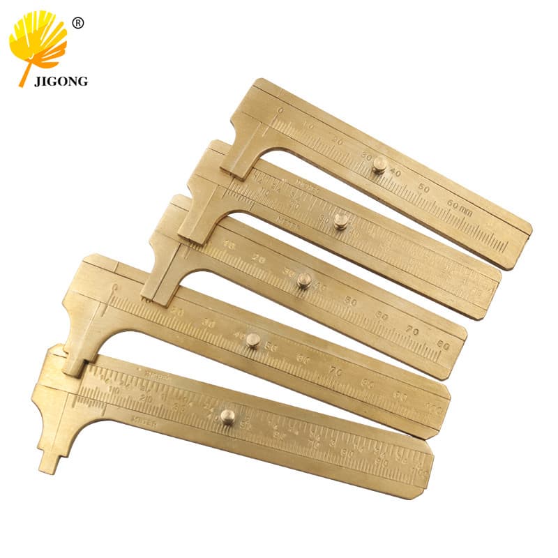 Mini brass calipers, vernier calipers, double-scale measuring rulers, portable pocket-sized vintage brass rulers.