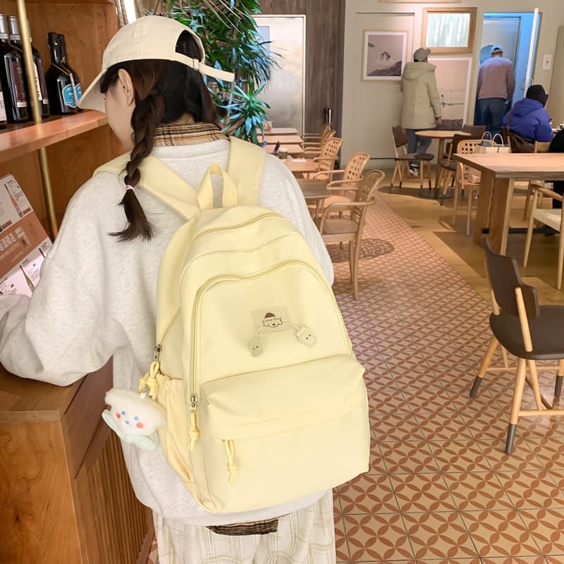 Japanese Ins-style Artistic Pastel Solid Backpack for Girls Middle High School Campus Double-Shoulder Bag Cross-border Travel Backpack