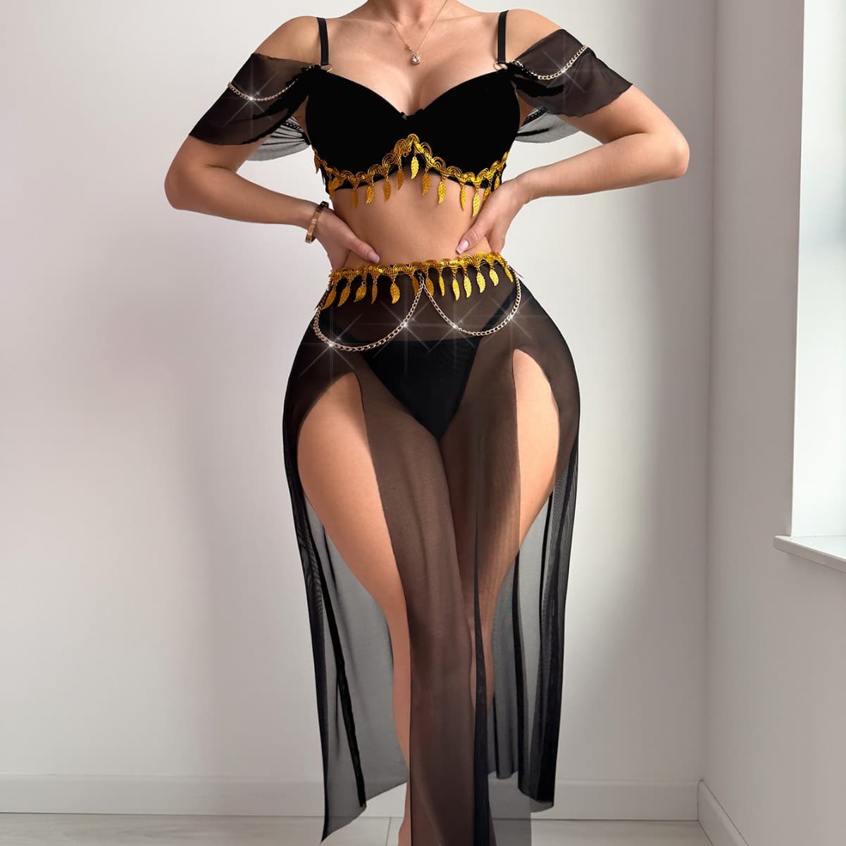 European and American Sexy Lingerie, Exotic Belly Dance Costume, Retro Style Sheer Sexy Arabian Outfit, Wholesale Cross-Border Dress