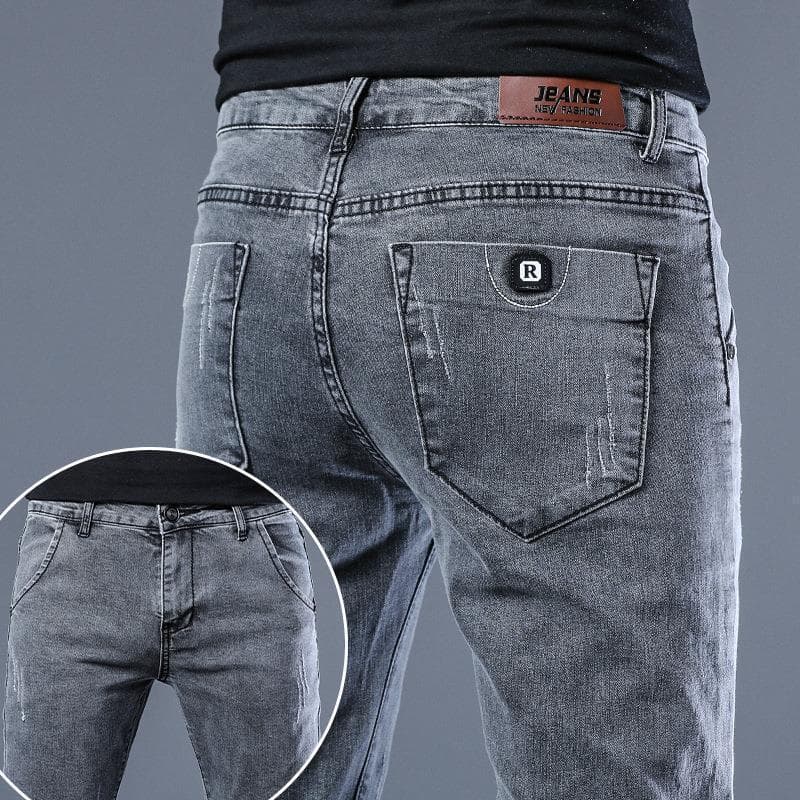 Jeans men's trendy brand soft trendy brand elastic slim fit small feet Korean version versatile casual long pants men's pants