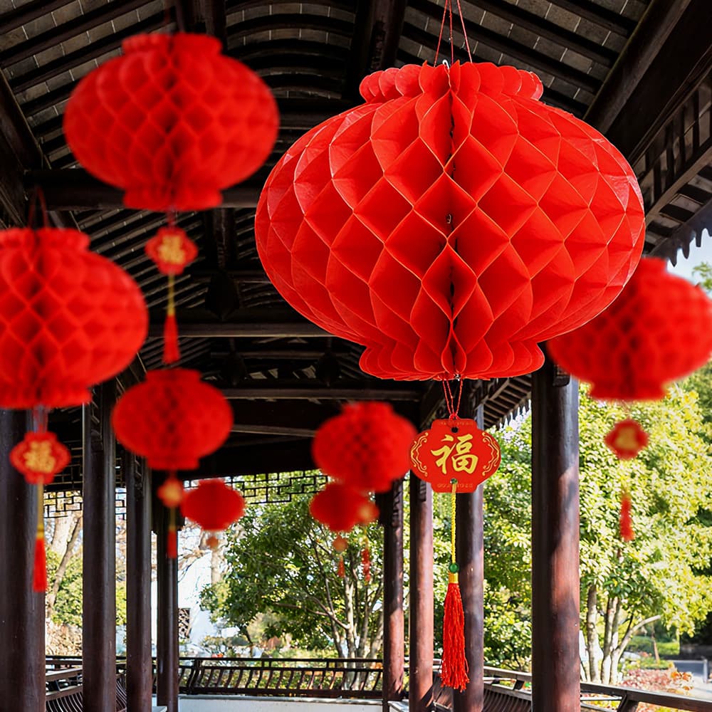Honeycomb Paper Lanterns, Large and Small Red Lanterns for New Year, Spring Festival, Grand Opening, and Shopping Mall Decorations
