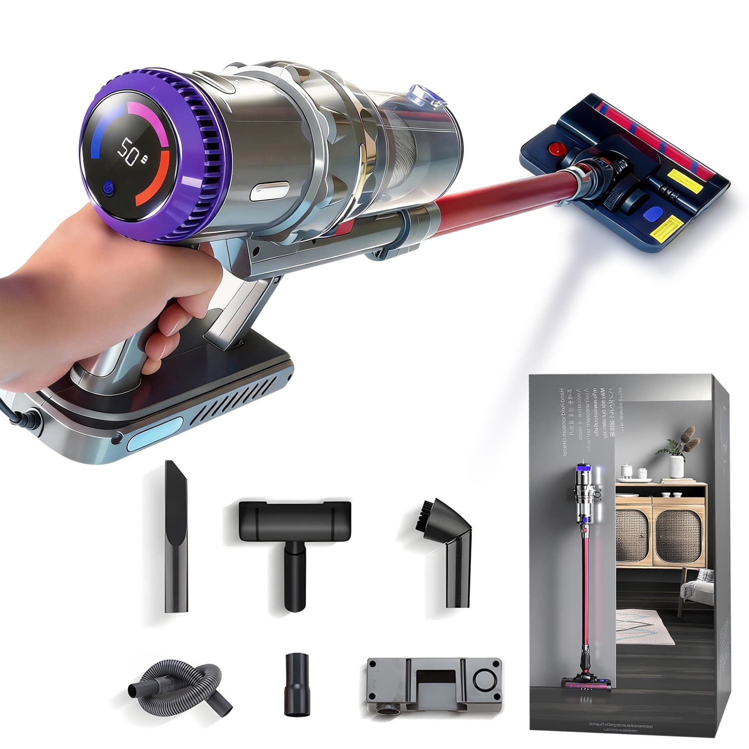 New Digital Display Home Vacuum Cleaner Stick Vacuum Mop 2-in-1 High Power Handheld Car Vacuum Cleaner