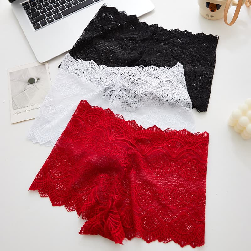 New Export Lace Pure Color Underwear Women's New Cut Out Boxer Briefs Seamless Comfortable Sexy Underwear