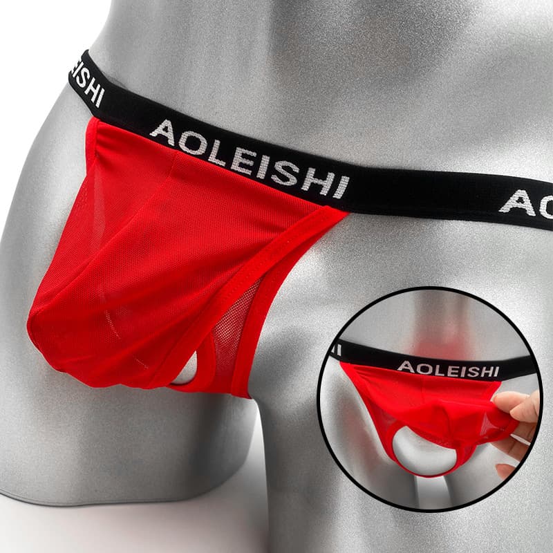 Erotic Elastic Butt-Lifting Double Strap Thong Men's U-Pouch Sexy Underwear Transparent Butt-Revealing Mesh Low-Rise T-String G18