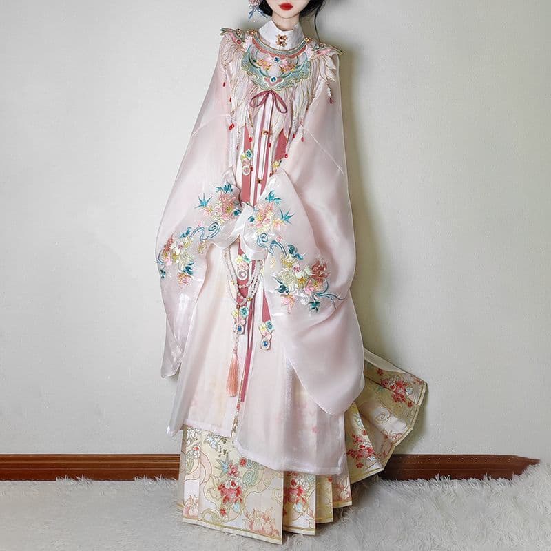 Weiyang Palace "Dust Fragrance Flower Rain" Heavy Embroidery Cloud Collar Original Hanfu Women's Stand-up Collar Ming Dynasty Style Gold-woven Horse-face Skirt Summer
