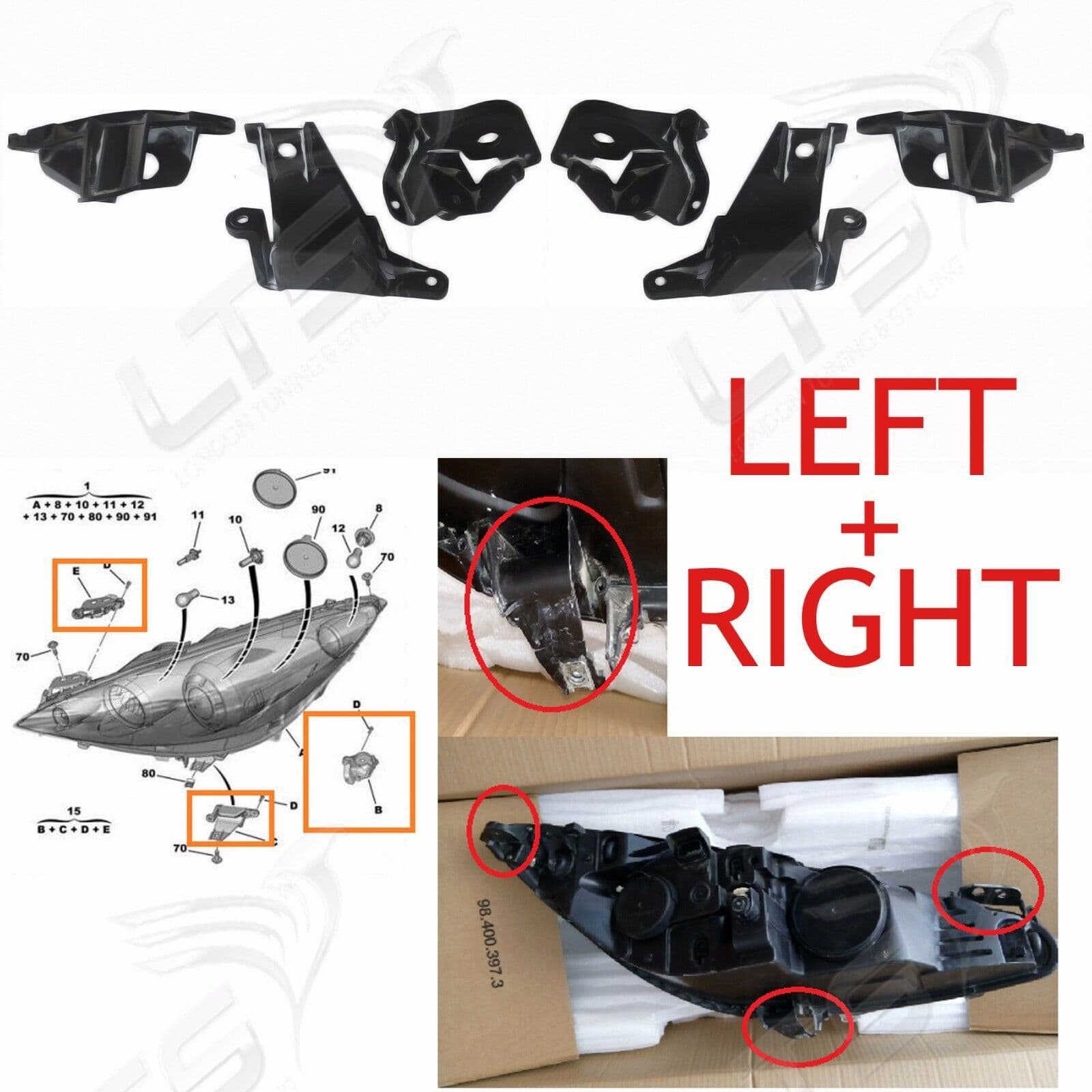 Applicable models: 308 408 headlight repair kit, repair bracket, headlight snap-fit bracket 6212 E3, 6212 E4