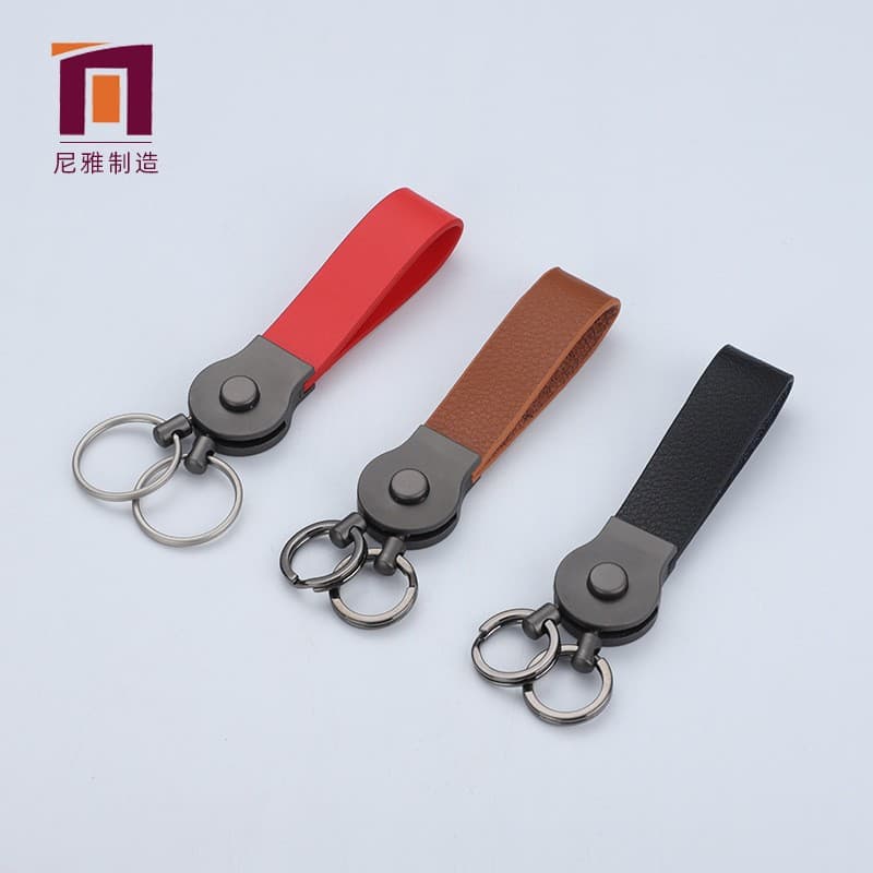 Waist hanging double ring leather key chain key chain key ring business accessories graduation gift commemoration alloy engraving factory
