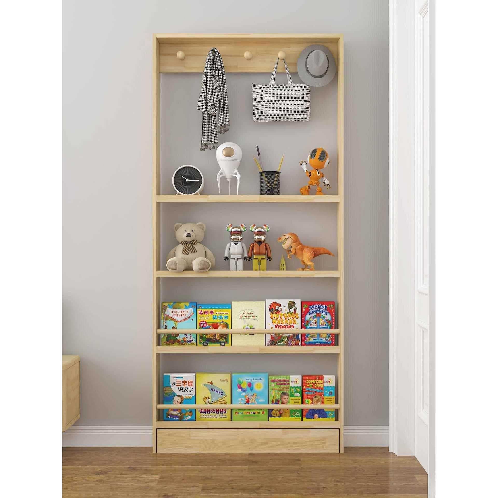 Solid wood wall-mounted bookshelf, behind-the-door storage rack, narrow cabinet, picture book shelf, wall-mounted floor-standing baby and children's bookcase