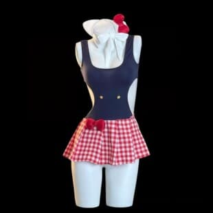 New Passion Lingerie Soft Kitty Print Babydoll Sleep Dress Sexy Flirting Revealing Butt No-removal Uniform