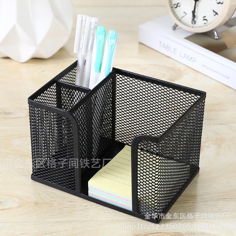 Creative multifunctional metal desktop storage square pen holder, high-capacity wholesale storage box