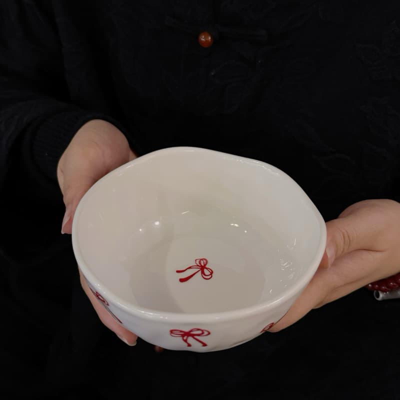Korean Ins Style Hand-Painted Irregular Ceramic Bowl Plate High-End Salad Fruit Bowl Snack Dessert Bowl