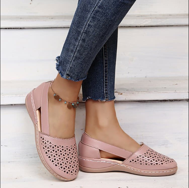 2023 Summer Foreign Trade Plus Size Casual Sandals for Women European and American Wedge Heel Hollow Out Solid Color Low Heel Sandals Women Wholesale