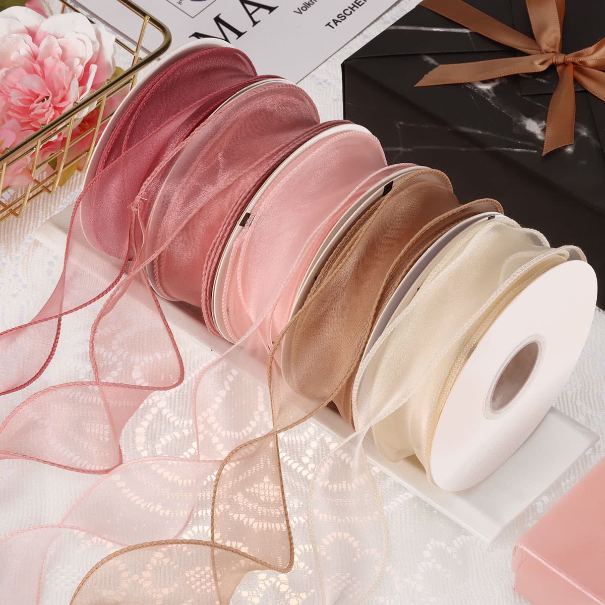 Fresh Flower Packaging Ribbon 4.0cm Fish Tail Silk Wave Flower Bouquet Gift Butterfly Knot Edge Flower Arrangement Ribbon
