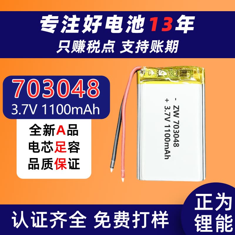 703048 Polymer Lithium Battery 3.7V 1100mAh with Built-in Protection Safety Board for Digital Products
