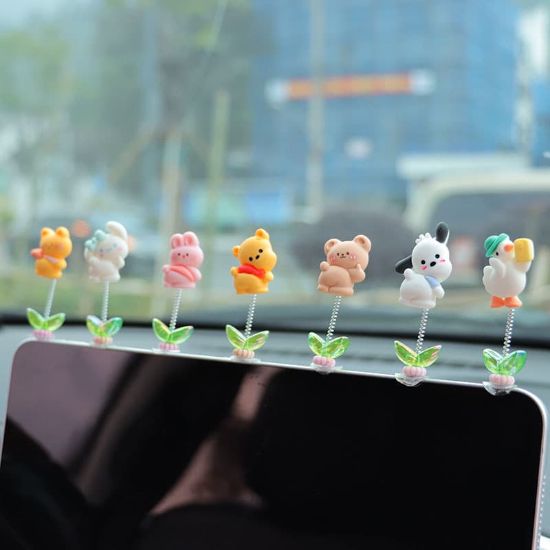 Cartoon 3D Spring Wobble Car Interior Decoration Small Ornament Dashboard LCD TV Decoration
