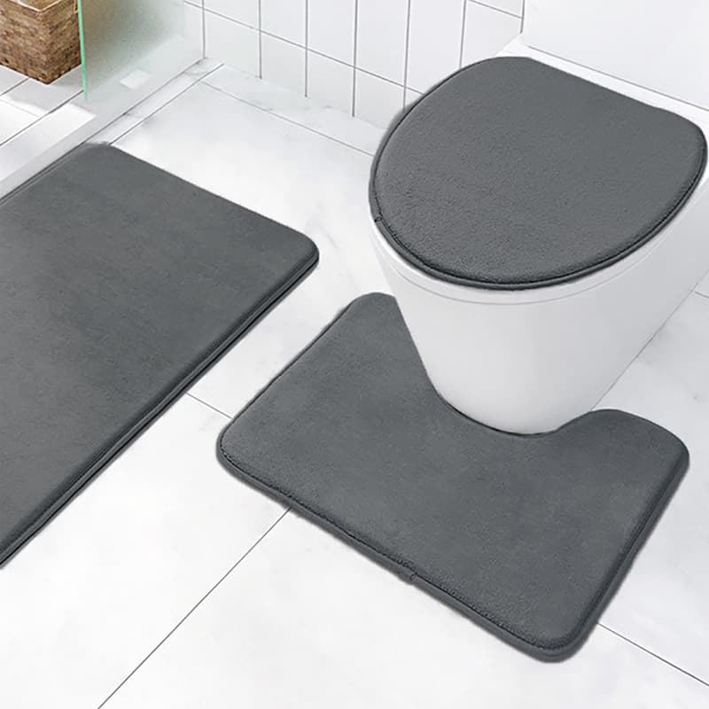 Bathroom Toilet Mat Set Three Pieces Coral Fleece Floor Mat Absorbent Non Slip Bathroom Decor Modern Simple Style Polyester Fiber