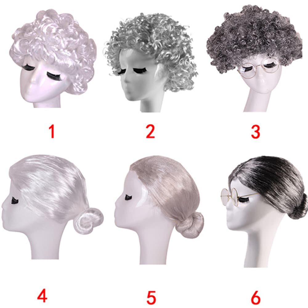 Halloween Grandma Wig Gray Short Curly Wig Cosplay Role-Playing White Wig Grandpa Hair