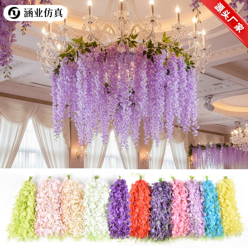 Cross-border Simulation Wisteria Flower String for Plaza Hotel Decoration Artificial Hanging Wedding Hall Arrangement Silk Flower Phalaenopsis String