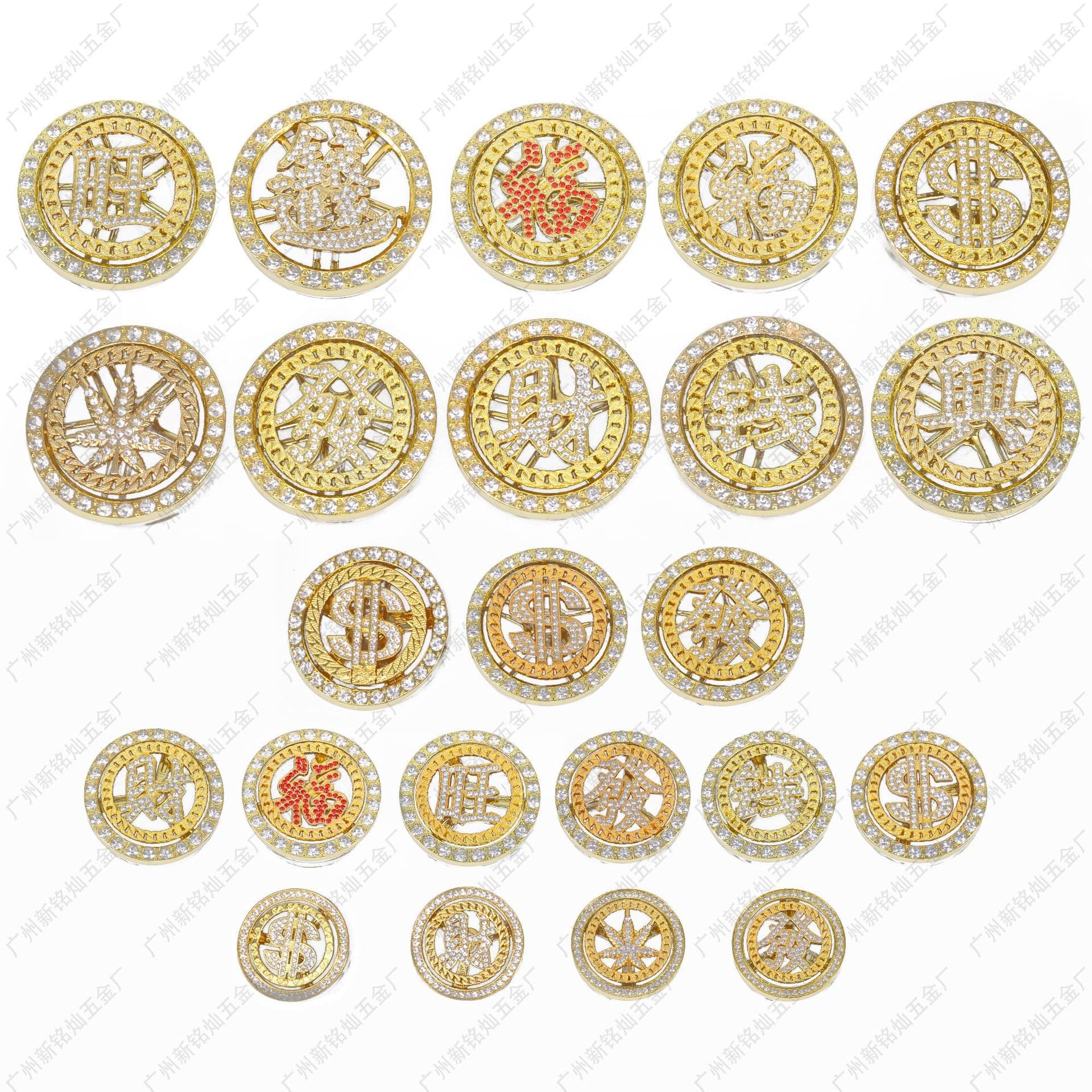 DIY Chinese Character Rhinestone Phone Back Sticker with Rotatable Dollar Coins - Wholesale Manufacturer