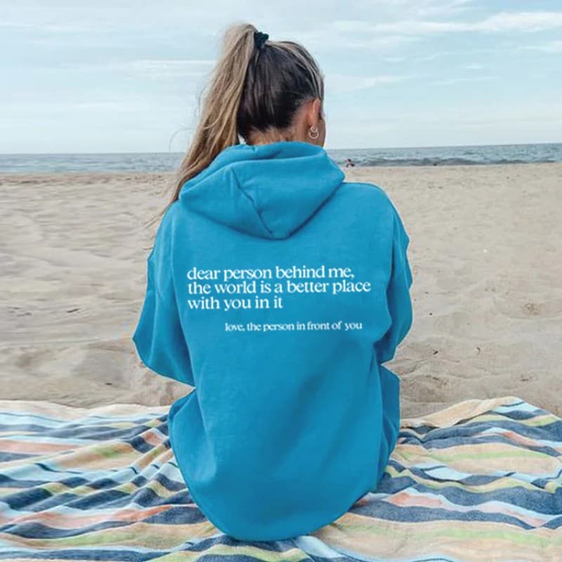 Cross-Border Trade Women's Fleece-Lined Hoodie Letter Slogan Print Kangaroo Pocket Drawstring Hoodie Oversized