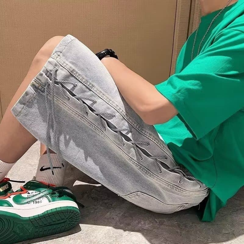 Denim shorts men's summer new high street fashion brand 2026 new casual trendy five-quarter pants loose jeans