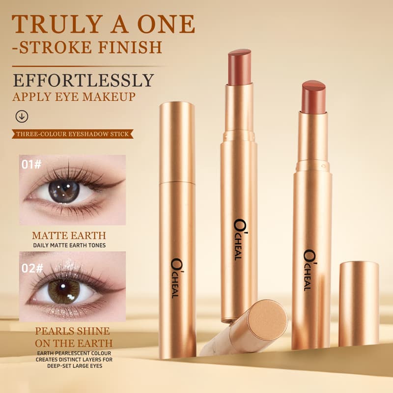 OCHEAL Cross-Border Three-Color Eyeshadow Stick Fine Pearlescent Gradient Eyeshadow Glitter Lazy One-Stroke Eyeshadow Stick