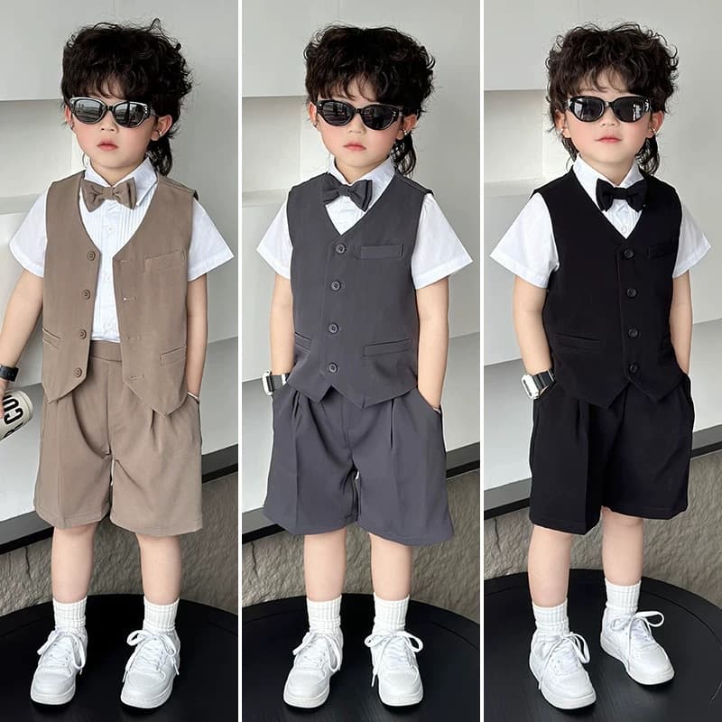 Handsome Boy Formal Suit Host Outfit Summer Children's Suit Set for Birthday Flower Boy Photography Performance