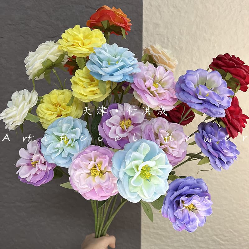 In-Stock Wholesale 3-Head Austin Artificial Flowers, Macaron Color Series, Large Shopping Mall Wedding Decoration Wedding Flowers