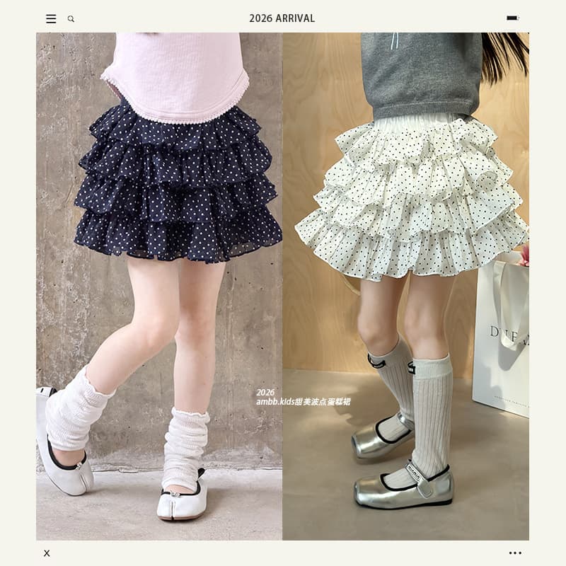 Aimo Beibei Children's Flowing Layered Skirt Polka Dot Short Skirt Girls Retro Polka Dot Chiffon Cake Half Skirt