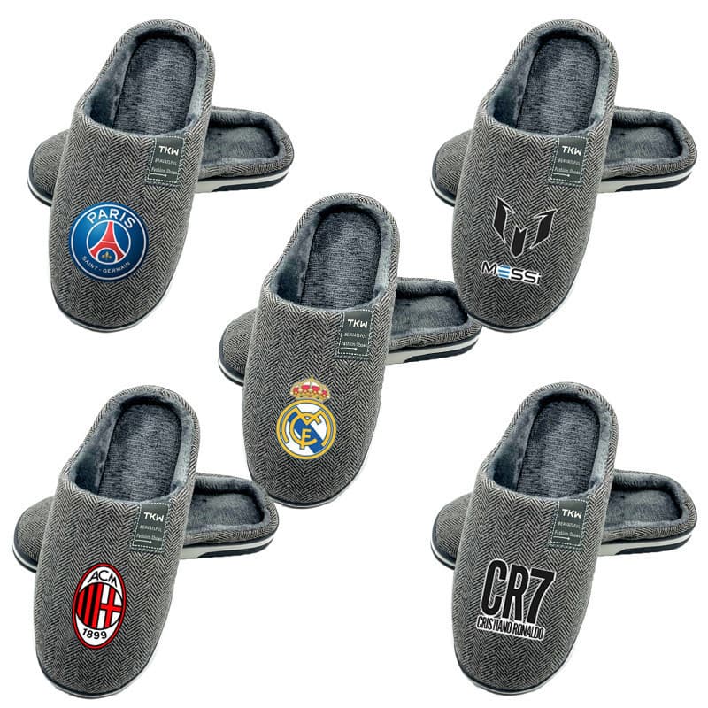 Barcelona Messi Ronaldo Cotton Slippers Cold-Proof AC Milan Juventus Chelsea Winter Warm Fuzzy Slippers