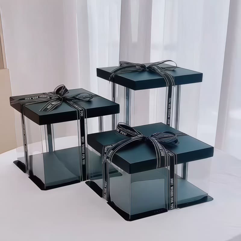 Black Fully Transparent Birthday Cake Box 4 Inch 6 Inch 8 Inch 10 Inch 12 Inch 14 Inch 16 Inch Four-Layer Tall Thickened Double Film