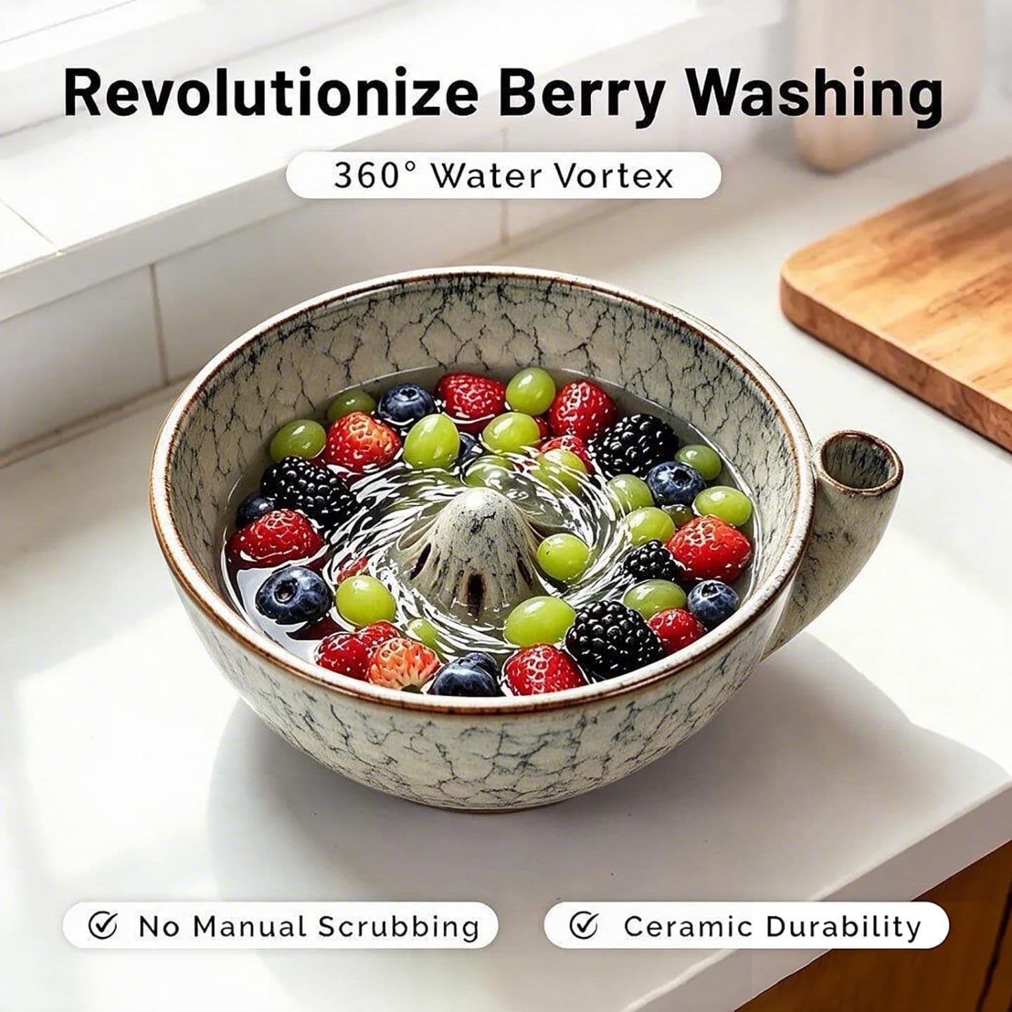 Cross-border new product Berry Swirl Bowl ceramic drain bowl automatic rotating vegetable berry whirlpool cleaning bowl