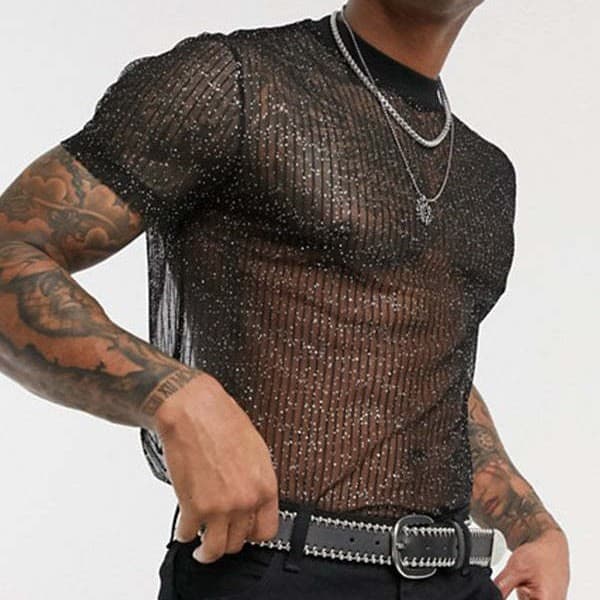 AliExpress Sheer Thin Fashion Nightclub Party Base Layer Men's Mesh Sexy Men's T-Shirt E772