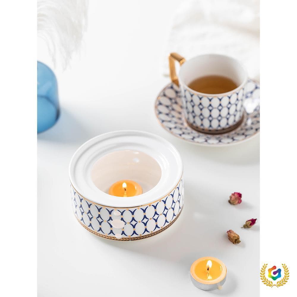 ⇗ Candle-Heated Floral Tea Pot Set for Home, Ceramic Candle Holder with Glass Brewing Pot, British Style