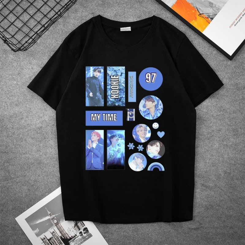 BTS Short Sleeve T-Shirt Sticker Series Portrait Summer Men's and Women's Printed T-Shirt Casual Women's Short Top