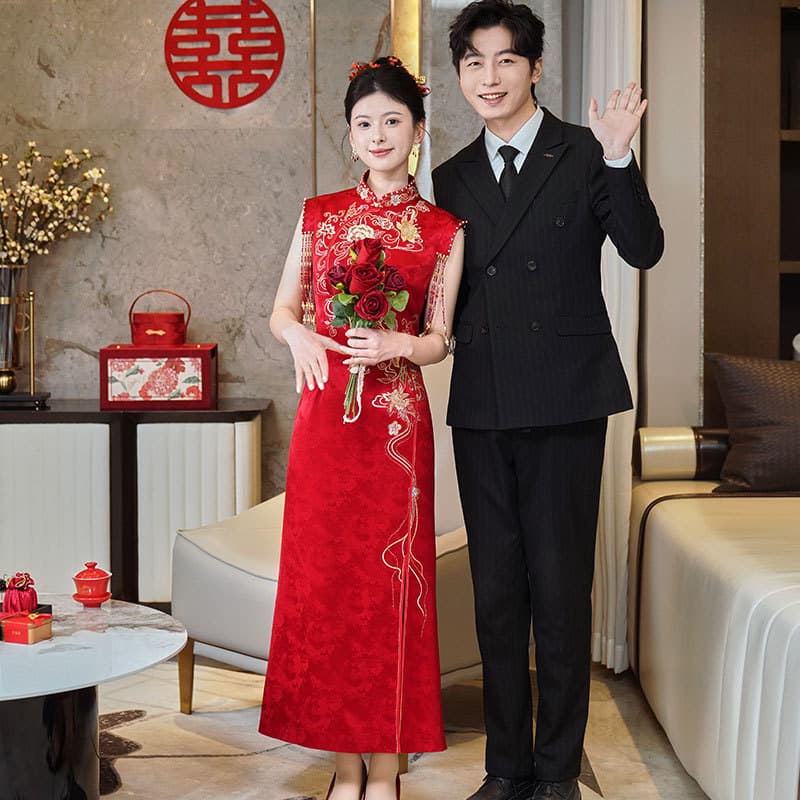 Bridal Toast Dress Long Gown for Engagement Banquet 2026 Fashion Return Door Dress Summer Modified Sleeveless Cheongsam