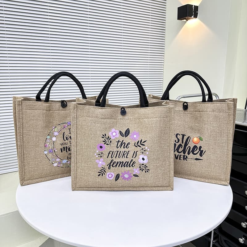 2025 Foreign Trade Large Capacity Tote Bag for Women, Hand-painted Pattern Letter Linen Handbag Shopping Bag, Retro Style