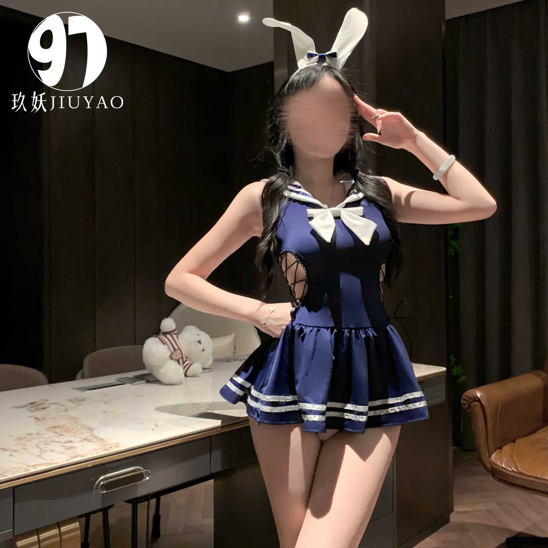 Sexy Nightgown Pure Desire Lingerie Schoolgirl Bunny Girl Uniform Cosplay Bodysuit Strappy One-Piece Quick-Release