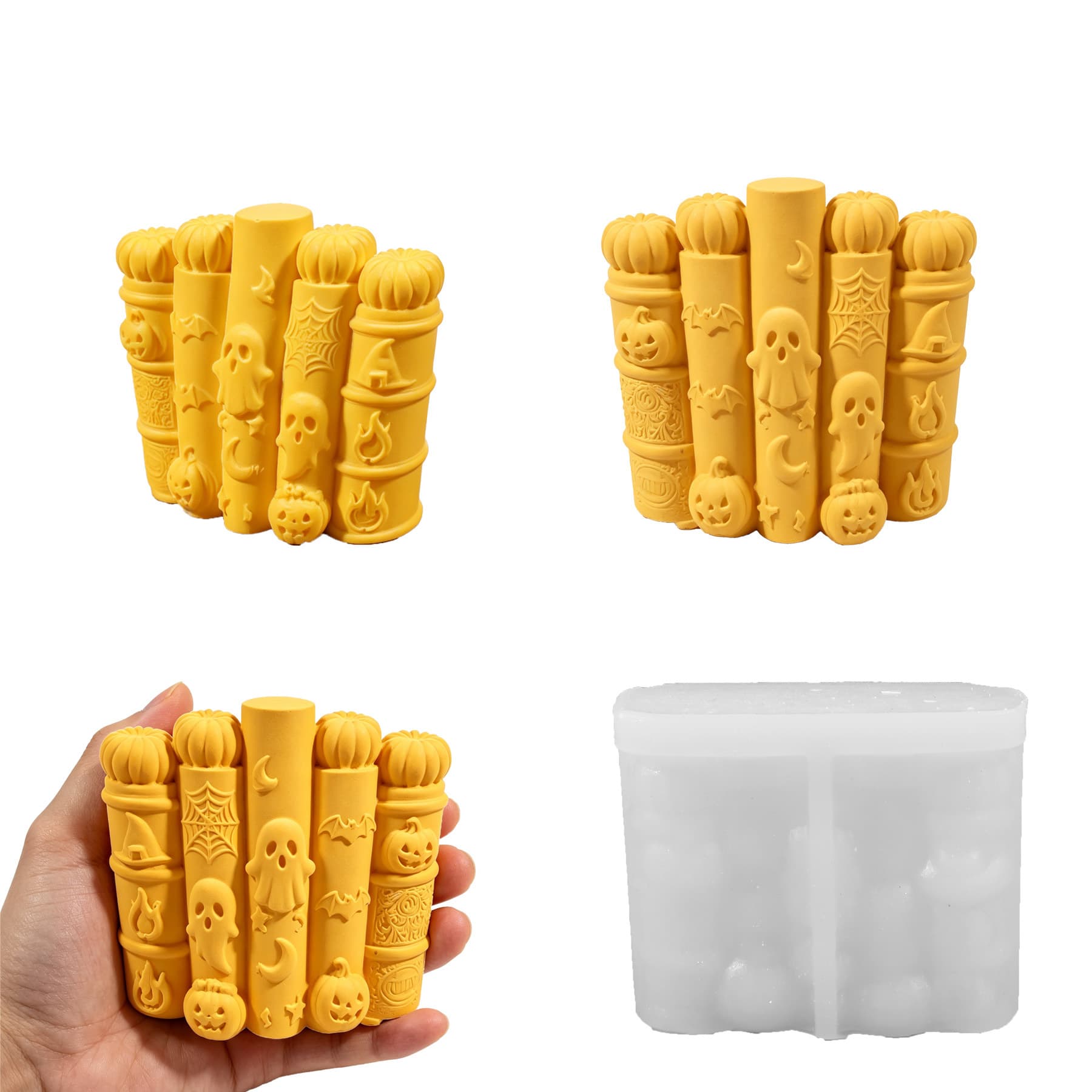 Cross-border new ghost bat cylinder candle silicone mold Halloween diy pumpkin castle plaster ornaments