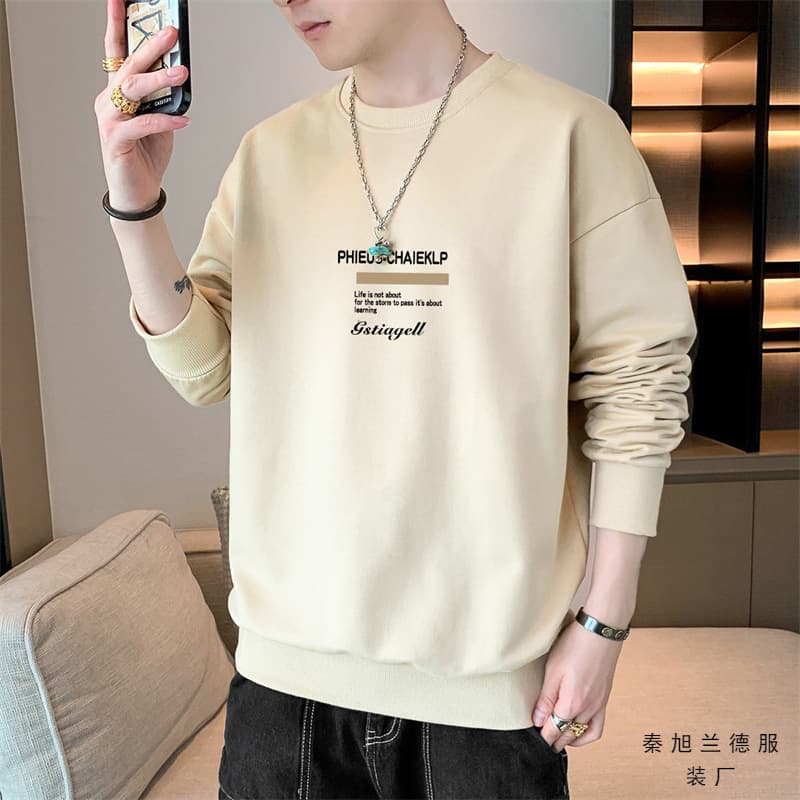 2023 New Autumn Spring Long Sleeve T-Shirt Men's Sweatshirt Base Layer Men's Round Neck Pullover Sweatshirt Trendy Casual